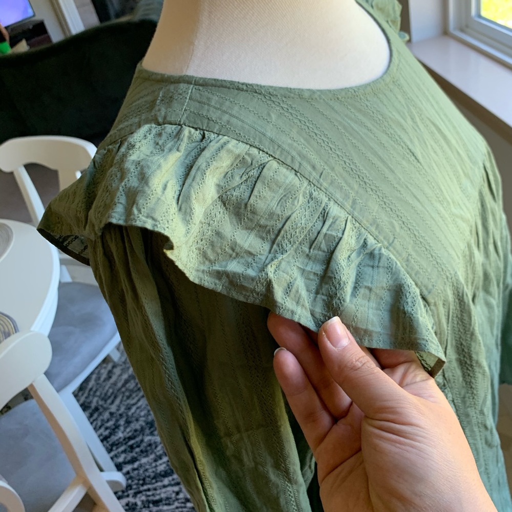 LOFT Olive Green Ruffle Long Sleeve Blouse - Picture 8 of 8